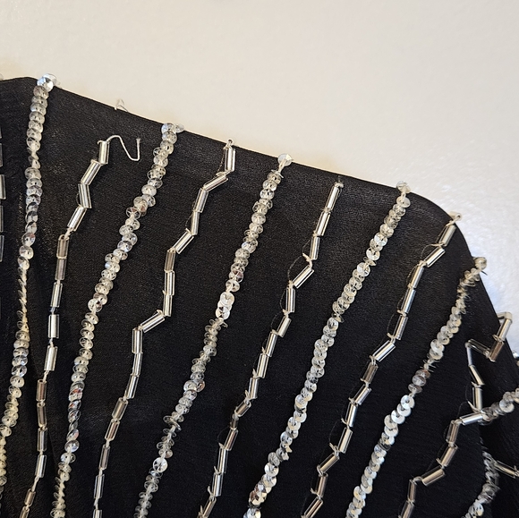 Swee Lo Womens Long Dress Small Black Sequined Beaded V Neck Long Sleeve - Picture 9 of 10